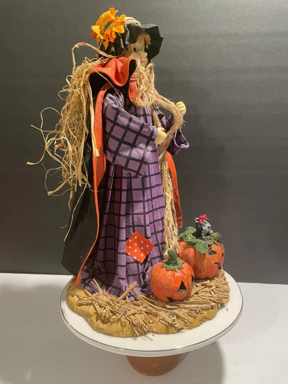 Fabric Mache' Trick or Treating Witch W/ Jack O Lanterns Halloween Decor
